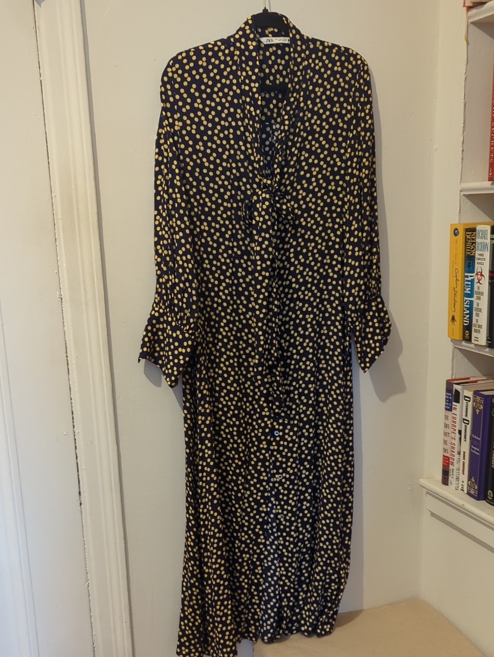 Zara Black Polka Dot Long Sleeve Maxi Dress - Yellow Dot Print Size S - Picture 2 of 4
